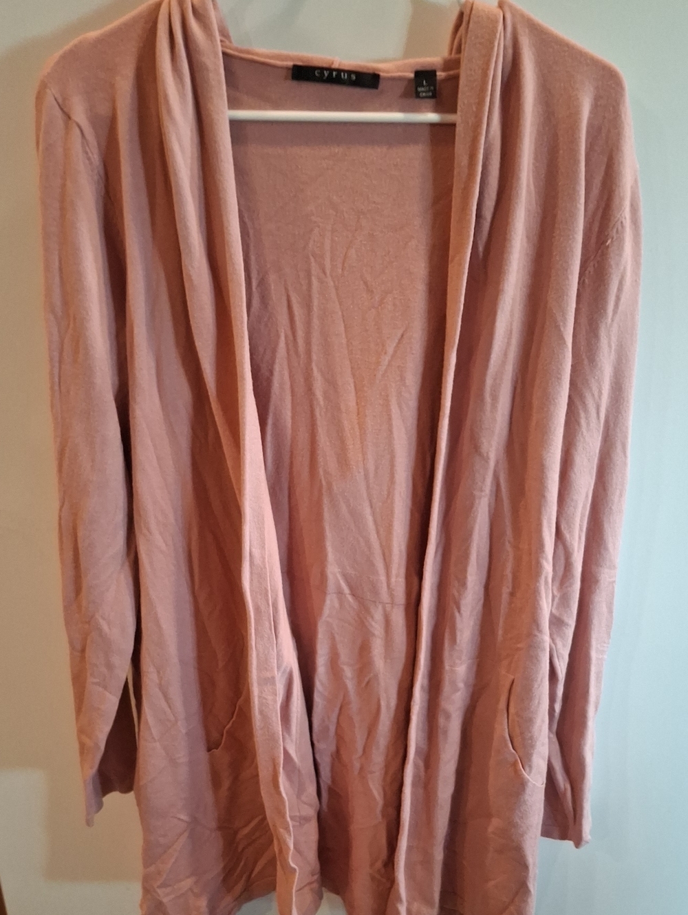 Cyrus Open-Front Long Cardigan Sweater in Blush Pink